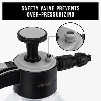 VIKING V+ Premium Foam Pump Sprayer for Car Cleaning Kit and Car Detailing Kit, Foaming Spray Bottle with Trigger Lock, Adjustable Nozzle; Clear Canister with Level Indicators; 1.25L Working Capacity