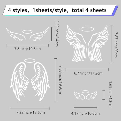 GORGECRAFT 4 Styles 4Pcs Tribal Angel Wings Car Decals White Reflective Saint Wings Car Bumper Sticker Waterproof PET Automotive Exterior Decor Stickers for SUV Truck Motorcycle Doors Walls Laptop - style: Wing