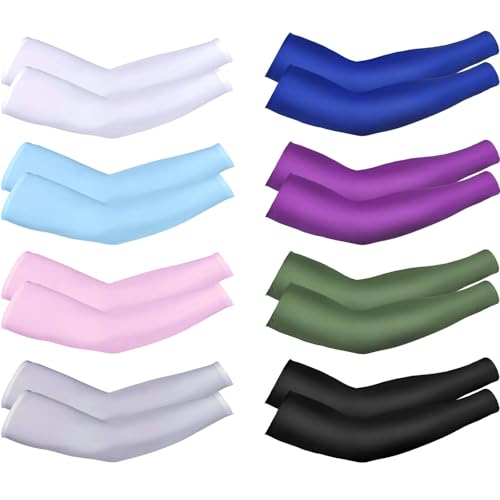 Mudder 8 Pairs UV Sun Protection Cooling Arm Sleeves for Men Women Youth Silk Compression Arm Cover Breathable Outdoors Sport - color: Multicolor, size: Average Size
