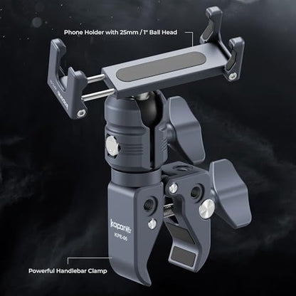 Motorcycle Phone Mount, Handlebar Clamp Base Fits 0.5"-2" Diameter Bars, 25mm Ball Head & Aluminum Socket Arm, 360° Rotatable, Universal for iPhone/Android Phones Width 2.56"-3.74"(KPS-07) - color: KPS-07