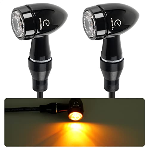 evermotor CNC Motorcycle Turn Signals Led Indicator, Universal 12V Bullet Blinker Lights Aluminium Alloy Waterproof (Black-Amber Light, 2PCS) - color: Black-Amber Light, size: 2PCS