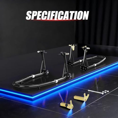 Universal Motorcycle Stand Set, 900 Lbs Capacity Front and Rear Wheel Lift Stands with U+L Adjustable Swingarm Spool Support, Heavy Duty Paddock Stands Fit for Honda, Yamaha, Kawasaki, Suzuki - color: Black