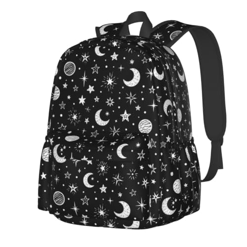 Black and White Stars and Moon Backpack Bookbag Laptop Backpacks Multipurpose Daypack for Boys Girls School Men Women Travel Hiking - color: Black and White Stars and Moon
