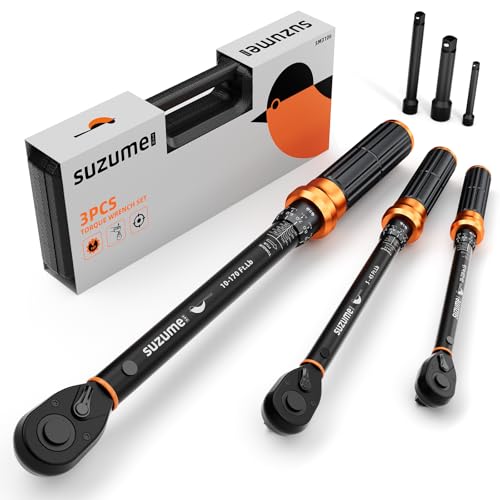 SUZUME 3PCS Torque Wrench Set 72 Teeth Dual-Direction Adjustable Torque Wrench Dual-Scales 1/4 & 3/8 & 1/2-Inch ±3% Accuracy Click Torque Wrenches for Bicycle, Motorcycle, Car,Maintenance - size: 10-170Ft.Lb,5-45Ft.Lb,20-220In.Lb, style: 1/2 3/8 1/4-Inch
