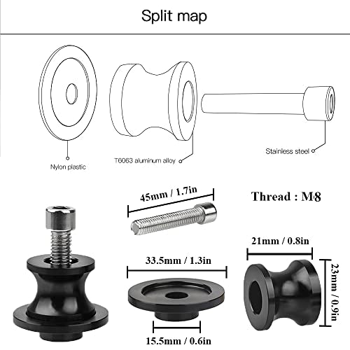 2pcs M8*1.5 Motorcycle Swing Arm Sliders Spools 8mm for S-uzuki GSXR 600 750 1992-2024 GSX-R 1000 2001-2024 GSXS 600 750 1000 GSX-8R GSX-8S 2023 -Black - color: Spool - Black