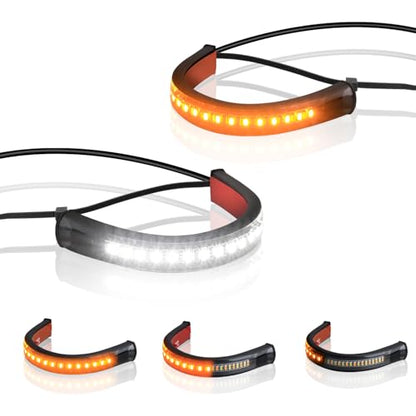 Motorcycle Turn Signals Strip, Flexible Universal 12V Led Blinkers Compatible with Harley Cafe Racer Dual Sport Dirt Bike - color: Front Amber/White