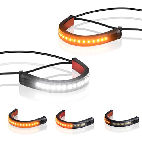Motorcycle Turn Signals Strip, Flexible Universal 12V Led Blinkers Compatible with Harley Cafe Racer Dual Sport Dirt Bike - color: Front Amber/White