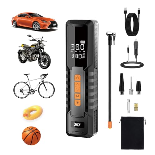 Tire Inflator Portable Air Compressor – Emergency Flat Tire Rescue & Pressure Maintenance Tool, Cordless Pump with 150PSI, LCD Screen, Auto Shut-Off – for Car, Motorcycle, Bicycle, Balls