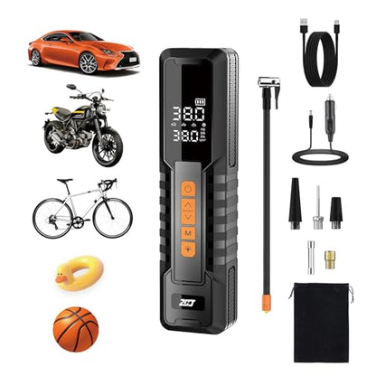 Tire Inflator Portable Air Compressor – Emergency Flat Tire Rescue & Pressure Maintenance Tool, Cordless Pump with 150PSI, LCD Screen, Auto Shut-Off – for Car, Motorcycle, Bicycle, Balls