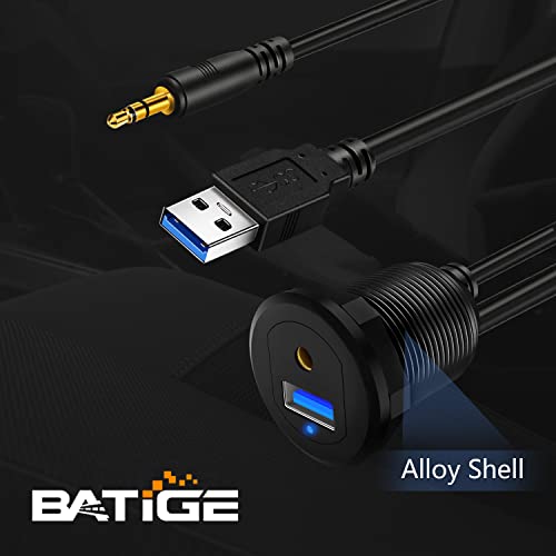 Alloy USB 3.0 AUX DC3.5mm Port Car Mount Flush Cable for Car Boat Motorcycle Dash Panel with LED Indicator - 3ft - style: USB3.0 & DC3.5 3ft