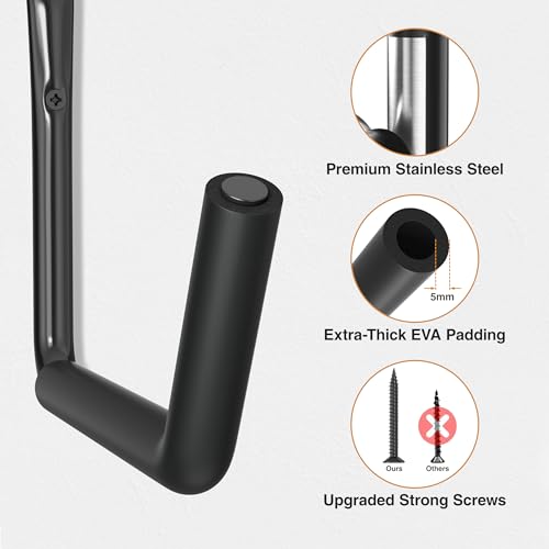 niffgaff Heavy Duty Garage Storage Hooks - 120 LB Capacity Wall Mounted Rack for Kayaks, Ladders, and Bikes - color: Black 6 pack