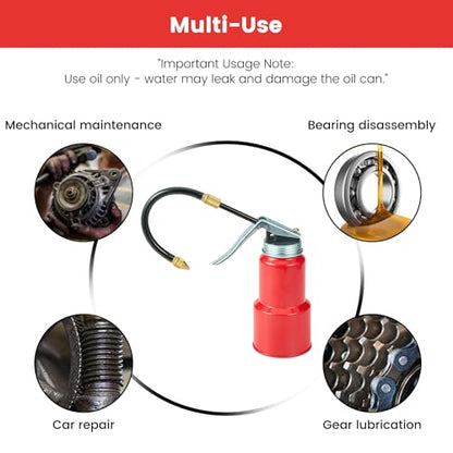 2-Pcs Oil Can Hand Pump Oiler Metal Pump Oil Can 8oz. (250ml) with Metal Straight & Long Flex Spout - color: 2 Red 8oz.