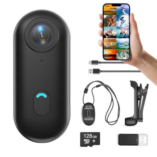 H7 128GB 1080P Thumb Action Camera, Mini Body Cameras, Wearable Pocket Vlogging Camera with Magnetic Lanyard, Small Portable Body Cam Helmet Cam for Work, Cycling, Travel, Pet Walking(128G) - size: 128G