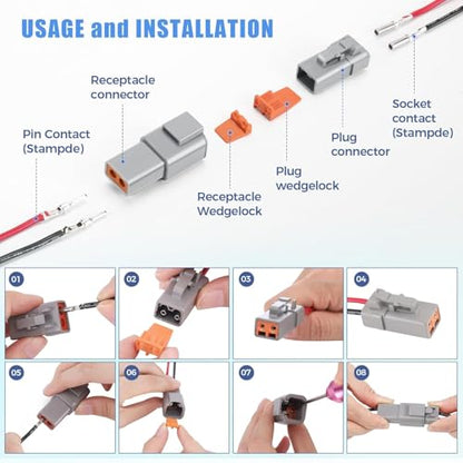 72 PCS Deutsch DTP Connector Kit 4 Pin Automotive Waterproof Electrical Connectors 6 Sets with Size 12 Solid Contacts Gauge 14-12 AWG Wire Size,25A - size: DTP 4 pin