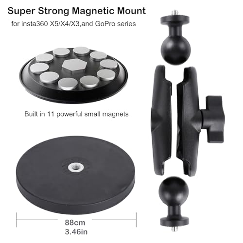 PellKing Motorcycle Handlebar Mount Car Mangetic Accessories Kit for Insta360 X5/X4/X3,88mm Magnetic Mount with 360 Degree Rotation,Ball Head Clamp Handlebar Clamp for Insta360 X5 and GoPro 13/12/11