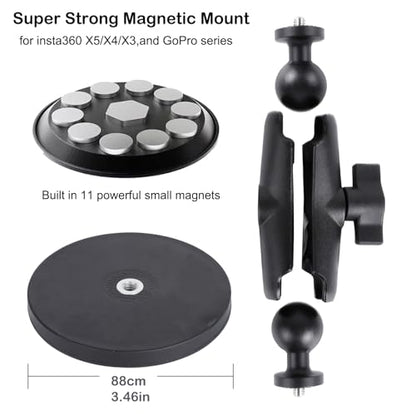 PellKing Motorcycle Handlebar Mount Car Mangetic Accessories Kit for Insta360 X5/X4/X3,88mm Magnetic Mount with 360 Degree Rotation,Ball Head Clamp Handlebar Clamp for Insta360 X5 and GoPro 13/12/11