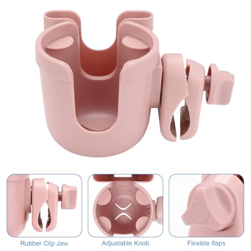 Accmor Stroller Cup Holder with Phone Holder, Bike Cup Holder, Universal Cup Holder for Uppababy Nuna Doona Strollers, 2-in-1 Cup Holder for Walker, Wheelchair, Scooter - color: All Light Pink