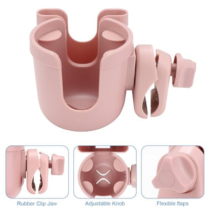 Accmor Stroller Cup Holder with Phone Holder, Bike Cup Holder, Universal Cup Holder for Uppababy Nuna Doona Strollers, 2-in-1 Cup Holder for Walker, Wheelchair, Scooter - color: All Light Pink