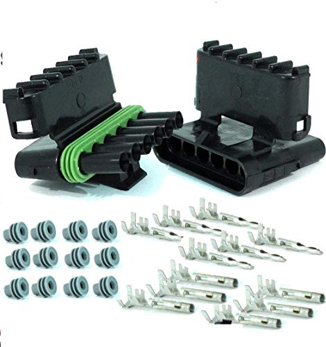 Michigan Motorsports Weather Pack 6 PIN Connectors 5 Sets 12-16 AWG Used for Cars, Trucks, Motorcycle, Boat, Trailer, Marine, Jetski (6 PIN)