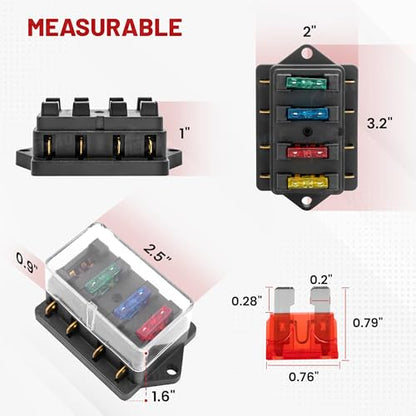 RED WOLF 4 Way Blade Fuse Block Box Holder w/Standard Circuit 10V-32V DC for Automotive Truck Boat Marine RV Van Vehicle Power Distribution Panel Damp-Proof Cover - size: 4 Way