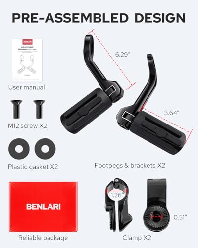 Benlari Highway Pegs 1in 1-1/4in Highway Footpegs 304 Stainless Steel Adjustable Fit For Harley Touring Street Glide Road King Electra Glide Softail Dyna Black (Long Angled) - color: BLACK, size: LONG