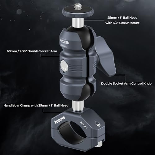 Sport Camera Holder with 1/4" Thread Ball Adapter, Install 22-32mm Diameter Round Bars, 25mm Ball, Aluminum, U-Bolt Base for ATV/Scooter Handlebar (KCB-2) - color: KCB-2 Suitable for 0.85“ to 1.14” rails