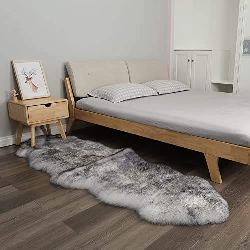 Fluffy Genuine Sheepskin Rug, Fuzzy Shaggy Fur Area Rug for Soft Fur Pray Pup Carpet, Chair Sofa Cover, Bedroom, Living Room, Double Pelt (Wolf Tipped, 2x6ft) - color: Wolf Tipped, size: 2' x 6' (Double Pelt)