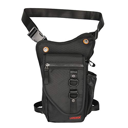 Larswon Thigh Pouch Bag - Tactical Waist Pack for Motorcycle, Waterproof Black - color: Black