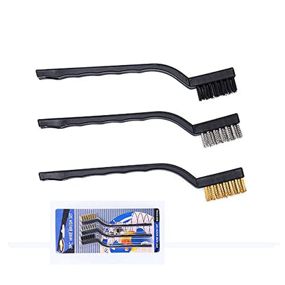 3Pcs Mini Wire Brush Set for Cleaning and Rust Removing, 7 Inch Industrial Wire Brushes of Stainless Steel/Nylon/Brass Bristles - color: Black