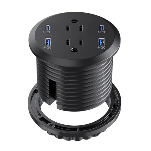 Jgstkcity Desktop Power Grommet, 65W USB C Fast Charging Port, Flush Mount Recessed Power Strip 3inch Hole,2 Outlets,4 USB Ports, Countertop Outlet (Black, 65W USB Port) - color: Black, size: 1 PCS-65W USB Port