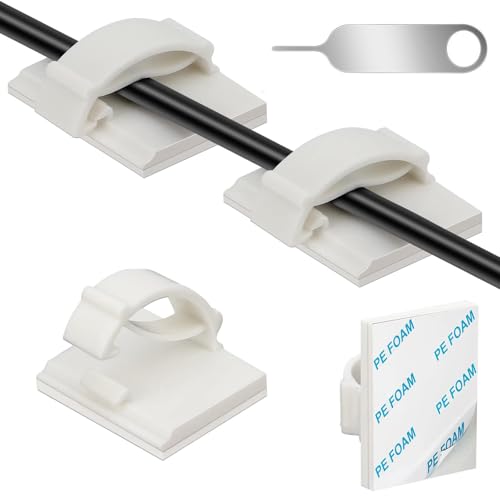 Adhesive Cable Holder Management Wire Clips 50 Pcs White，Suitable for Cables with a Diameter of ≤ 6mm in Cars, Houses, and Offices - color: White