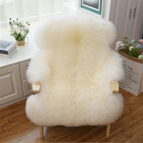Real Genuine Sheepskin Rug Natural Fur Rug Sheep Skin Rugs Full Sheepskin Rugs Authentic Sheep Skin Throw Lambskin Seat Covers for Chairs Wool Seat Pad Cushion White (2.3X3.28 ft) - color: 2