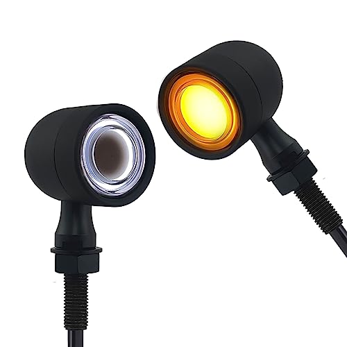 Motorcycle Turn Signals LED Front Lights 2 PCS, Vintage 40 LEDs Switchback White Amber Light for Running Turn Blinkers Universal Fit Chopper Bobber-Black - color: 2051-2PCS-FRONT-BK