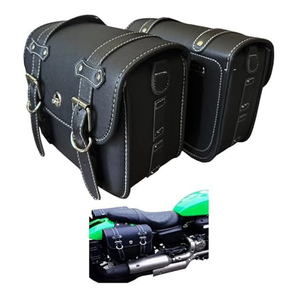 Faux Leather Motorcycle Saddlebags with Lock | fit Softail, Scooter Powersports & Cruisers, Throw Over Saddle Bags for Daily Commute or Long Trips 10.24x4.72x8.66 inches - size: Small Without Cup Bag
