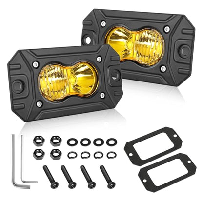 Yellow Flush Mount LED Pods, AKD Part CREE LED Flush Bumper Fog Lights 40W Spot Flood Combo Offroad Driving Lights Yellow Flush Mount LED Chase Light Pods for Trucks Pickup SUV UTV ATV - color: Yellow Flush