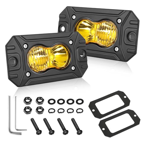 Yellow Flush Mount LED Pods, AKD Part CREE LED Flush Bumper Fog Lights 40W Spot Flood Combo Offroad Driving Lights Yellow Flush Mount LED Chase Light Pods for Trucks Pickup SUV UTV ATV - color: Yellow Flush
