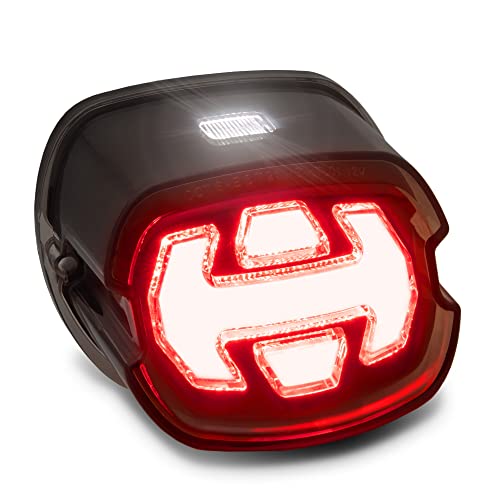 TRUE MODS LED Brake Tail Light for Harley Davidson - DOT Arrow-Design Square License Running Red Smoked Rear Stop Taillight for Sportster Dyna Fatboy Road King Electra Glide Ultra Softail Heritage - style: Arrow Design