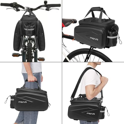 MOSISO Bike Rack Bag Trunk Cooler Handbag, Bicycle Insulated Rear Seat Bag 2 Side EVA Pockets with Side Foldable Panniers, 8L Cycling Backseat Storage Cargo Luggage Pouch with Shoulder Strap, Black