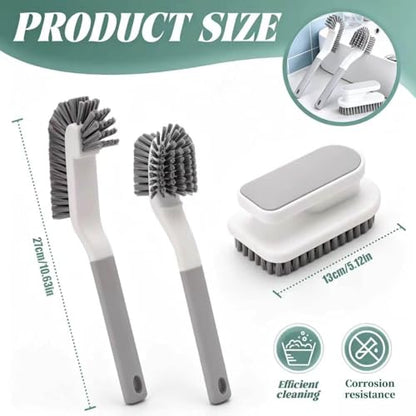 3 Pack Cleaning Brush Set, Multi-Purpose Scrub Brushes | Ergonomic Long Handles, Shoe Brush, Laundry Brush & Hand Scrubber, For Bathroom, Kitchen, Sink, Tub, Tile, Grout，Car