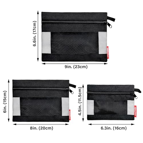HAUTMEC 3 Pack Zipper Tool Pouch with Mesh Window, Small Tool Bags with Carabiner, Durable Oxford Utility Tool Organizer for Tools, Parts & Accessories – HT0126
