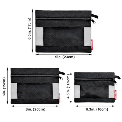 HAUTMEC 3 Pack Zipper Tool Pouch with Mesh Window, Small Tool Bags with Carabiner, Durable Oxford Utility Tool Organizer for Tools, Parts & Accessories – HT0126