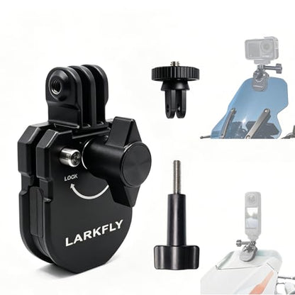 Motorcycle Windshield Clip Camera Mount, Aluminum Alloy Motorbike Windscreen Clamp Mount with 1/4” Adapter for Gopro Hero DJI Action 5 4 3 2 OSMO 360 for insta360 Ace Pro 2 Action Camera