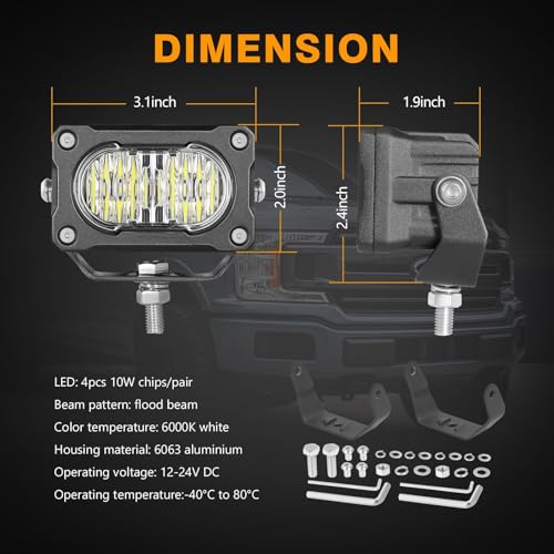 Muto-Beam LED Pods, 2PCS 3Inch LED Driving Light 40W Flood Offroad Lighting Small Cubes Backup Pods Reverse Lighting Ditch Lights Fog Lights for Truck ATV UTV Motorcycle SUV Boat Tractor - size: Flood