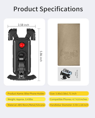 Motorcycle Bike Phone Holder, Phone Mount Holder for Bike/Motorcycle/Scooter, Gifts for iPhone 17/16/15/14 Pro Max, Suitable for iPhone and 4.7"-6.8" Smartphones