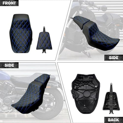 Motorcycle Driver Passenger Seat Two-up Seat Fit For Harley Nightster RH975 Nighster Special RH975S 2022-up (Blue Stitching) - color: Blue Stitching