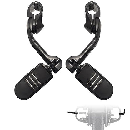 FOVPLUE 1.25" Highway Footpegs,Long Angled Adjustable Highway Pegs w/Mounts for Harley Touring Street Glide Electra Glide Road King Softail CVO Dyna Trike VRSC Sportster w/1-1/4" Engine Guard,Black#3 - color: GLOSS BLACK