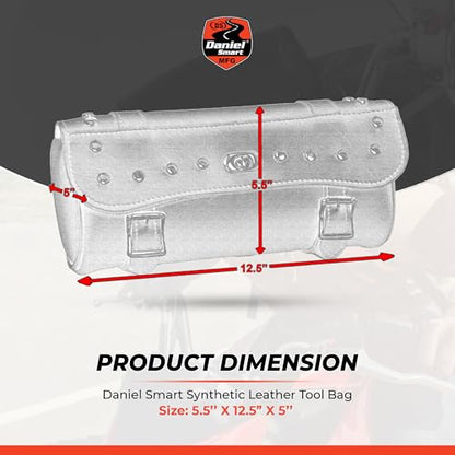 Daniel Smart Large Two Strap Tool Bag - Waterproof and Durable Premium Synthetic Leather with Stunning Twist and Pin Buckle Lock Design with Studs - style: Motorcycle Tool Bag