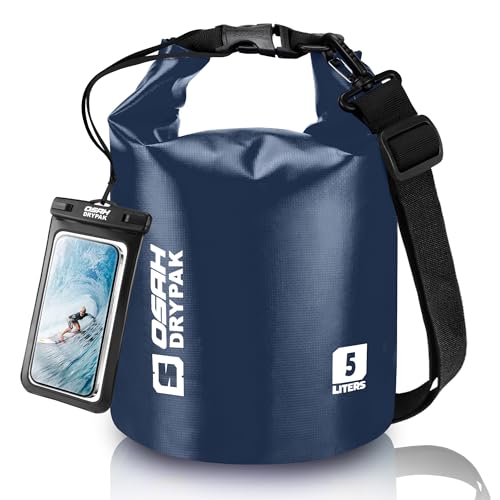 Waterproof Dry Bag, 5L/10L/20L/30L/40L Roll Top Lightweight Storage Backpack with Phone Case for Women & Men, Floating Waterproof Sack for Travel, Swimming, Kayaking, Paddle Board, Camping & Beach - color: DARK BLUE, size: 5L