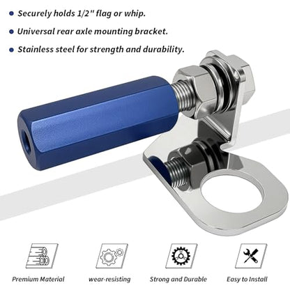 Dirt Bike Flag Mount Kit, Motorcycle Dune Whip Mount, Motorcycle Flag Mount, 22.5mm Rear Axle Mounting Holder Set for Quick Install 1/4" Whip Flag Pole-Blue