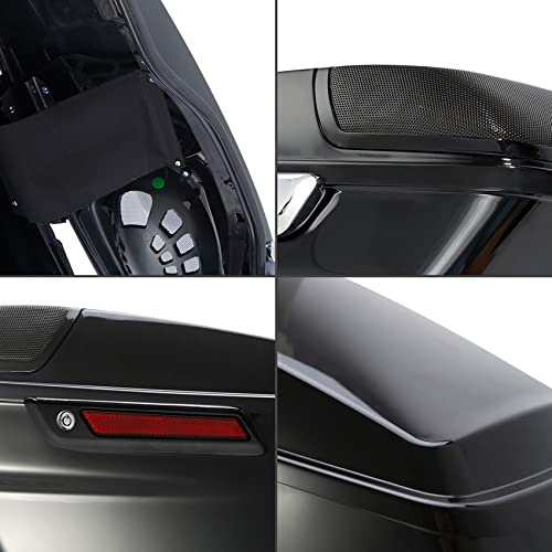 XFMT Motorcycle Saddlebags 4" Stretched Hard Saddle Bags Extended Saddlebags W/ 5"x7" For Harley Touring CVO Road King Street Glide Road Glide Electra Glide 2014-2024, Vivid Black Black Latches - color: 4" Stretched-Vivid Black W/ 5x7"Speaker Lids Black L